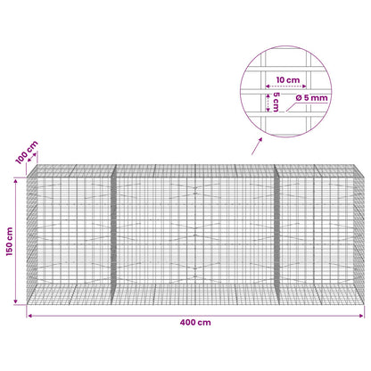 vidaXL Gabion with 5 mm Wire and 5x10 cm Mesh 400x100x150 cm 6