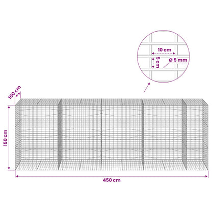 vidaXL Gabion with 5 mm Wire and 5x10 cm Mesh 450x100x150 cm 6