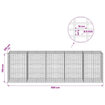 vidaXL Gabion with 5 mm Wire and 5x10 cm Mesh 500x100x150 cm 6