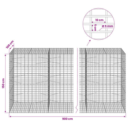 vidaXL Gabion with 5 mm Wire and 5x10 cm Mesh 900x100x150 cm 6