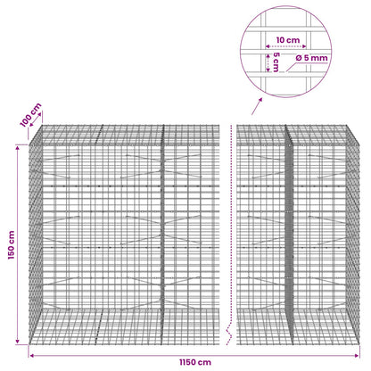 vidaXL Gabion with 5 mm Wire and 5x10 cm Mesh 1150x100x150 cm 6