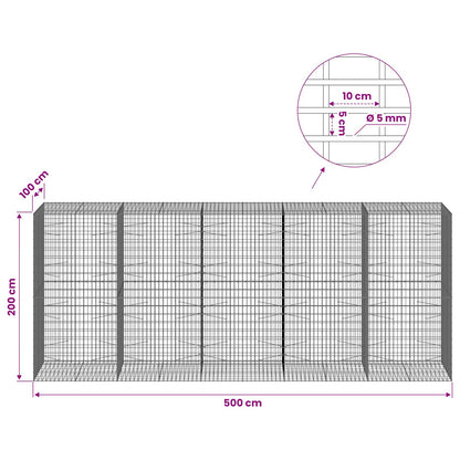 vidaXL Gabion with 5 mm Wire and 5x10 cm Mesh 500x100x200 cm 6