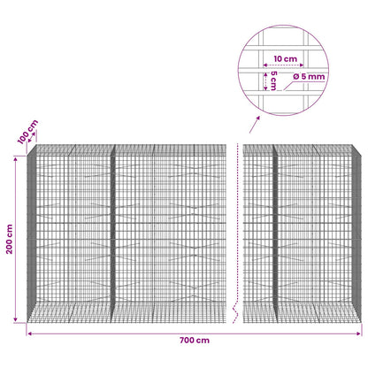 vidaXL Gabion with 5 mm Wire and 5x10 cm Mesh 700x100x200 cm 6