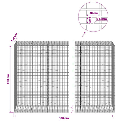 vidaXL Gabion with 5 mm Wire and 5x10 cm Mesh 800x100x200 cm 6