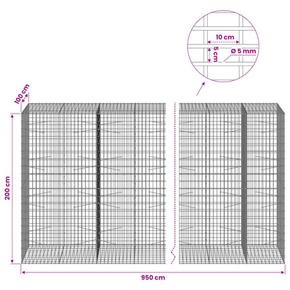 vidaXL Gabion with 5 mm Wire and 5x10 cm Mesh 950x100x200 cm 6
