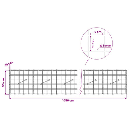 Gabion with 5 mm Wire and 10x10 cm Mesh 1050x10x50 cm 1050 cm