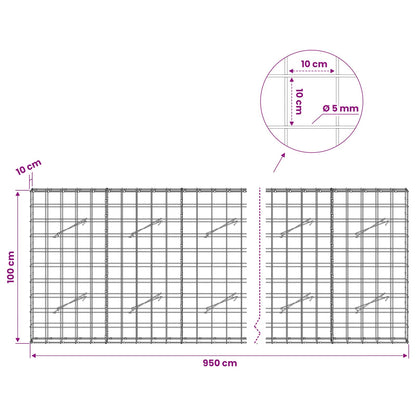 vidaXL Gabion with 5 mm Wire and 10x10 cm Mesh 950x10x100 cm 6