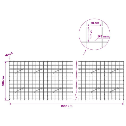 vidaXL Gabion with 5 mm Wire and 10x10 cm Mesh 1000x10x100 cm 6
