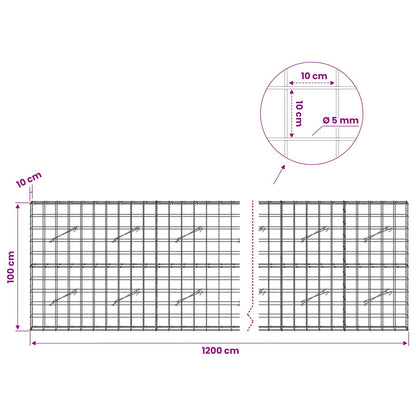 vidaXL Gabion with 5 mm Wire and 10x10 cm Mesh 1200x10x100 cm 6
