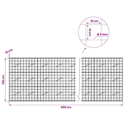 vidaXL Gabion with 5 mm Wire and 10x10 cm Mesh 800x10x150 cm 6
