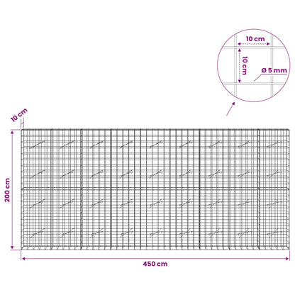 vidaXL Gabion with 5 mm Wire and 10x10 cm Mesh 450x10x200 cm 6