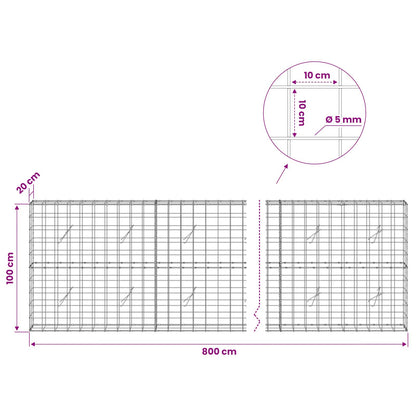 vidaXL Gabion with 5 mm Wire and 10x10 cm Mesh 800x20x100 cm 6