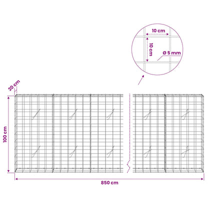 vidaXL Gabion with 5 mm Wire and 10x10 cm Mesh 850x20x100 cm 6