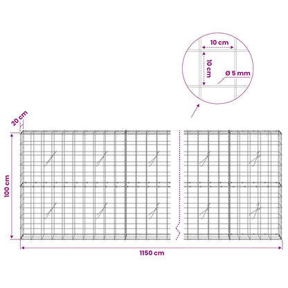 vidaXL Gabion with 5 mm Wire and 10x10 cm Mesh 1150x20x100 cm 6