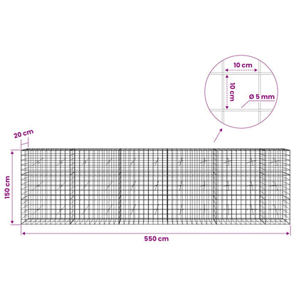 vidaXL Gabion with 5 mm Wire and 10x10 cm Mesh 550x20x150 cm 6