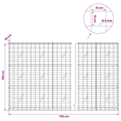 vidaXL Gabion with 5 mm Wire and 10x10 cm Mesh 750x20x150 cm 6