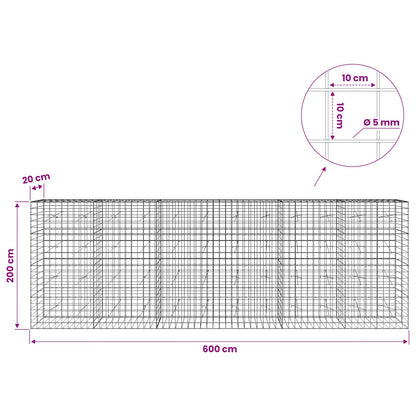 vidaXL Gabion with 5 mm Wire and 10x10 cm Mesh 600x20x200 cm 6