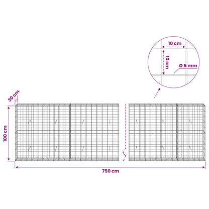 vidaXL Gabion with 5 mm Wire and 10x10 cm Mesh 750x30x100 cm 6
