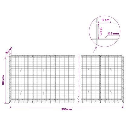 vidaXL Gabion with 5 mm Wire and 10x10 cm Mesh 950x30x100 cm 6