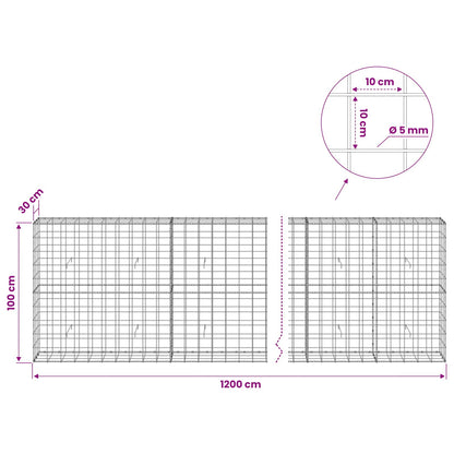 vidaXL Gabion with 5 mm Wire and 10x10 cm Mesh 1200x30x100 cm 6