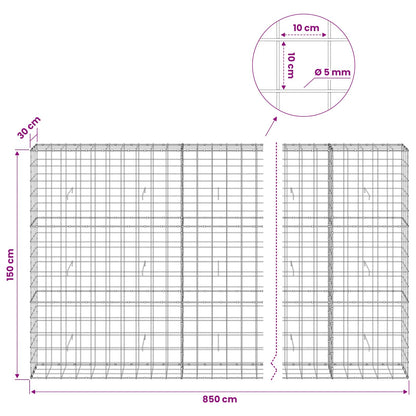 vidaXL Gabion with 5 mm Wire and 10x10 cm Mesh 850x30x150 cm 6