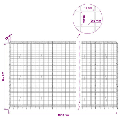 vidaXL Gabion with 5 mm Wire and 10x10 cm Mesh 1050x30x150 cm 6