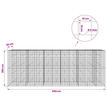 vidaXL Gabion with 5 mm Wire and 10x10 cm Mesh 550x30x200 cm 6