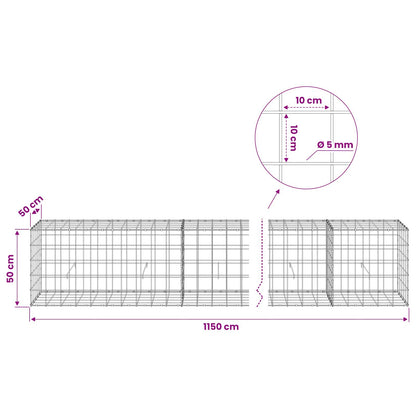 vidaXL Gabion with 5 mm Wire and 10x10 cm Mesh 1150x50x50 cm 6