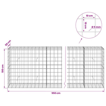 vidaXL Gabion with 5 mm Wire and 10x10 cm Mesh 950x50x100 cm 6