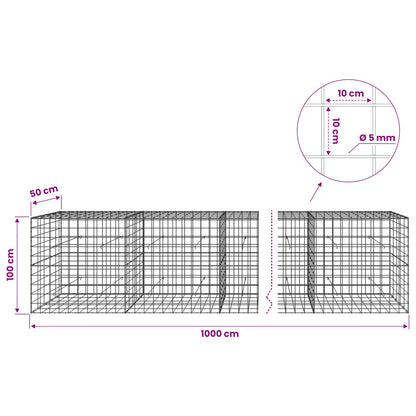 vidaXL Gabion with 5 mm Wire and 10x10 cm Mesh 1000x50x100 cm 6