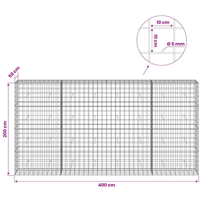 vidaXL Gabion with 5 mm Wire and 10x10 cm Mesh 400x50x200 cm 6