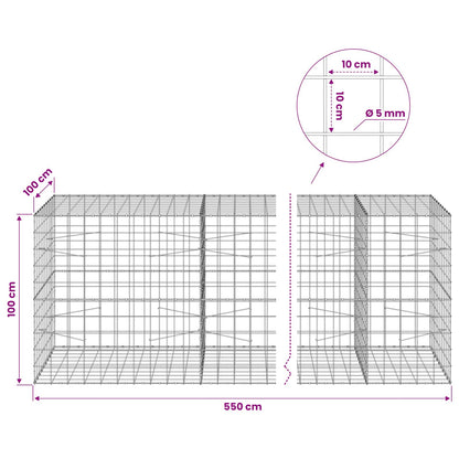 vidaXL Gabion with 5 mm Wire and 10x10 cm Mesh 550x100x100 cm 6