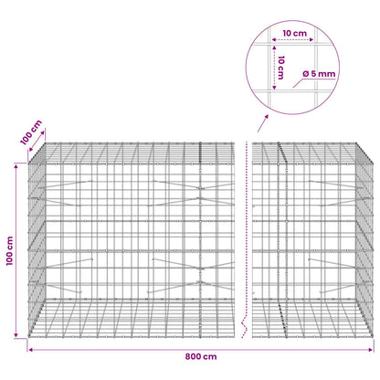 vidaXL Gabion with 5 mm Wire and 10x10 cm Mesh 800x100x100 cm 6