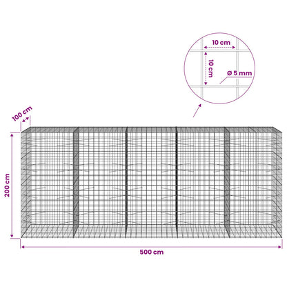 vidaXL Gabion with 5 mm Wire and 10x10 cm Mesh 500x100x200 cm 6