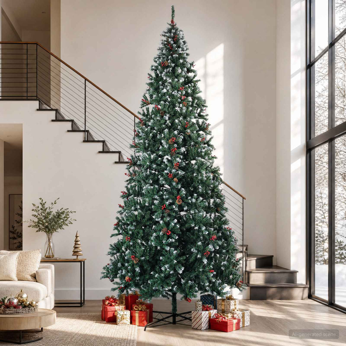vidaXL Artificial Christmas Tree 500 cm PVC and Steel Green and White 1