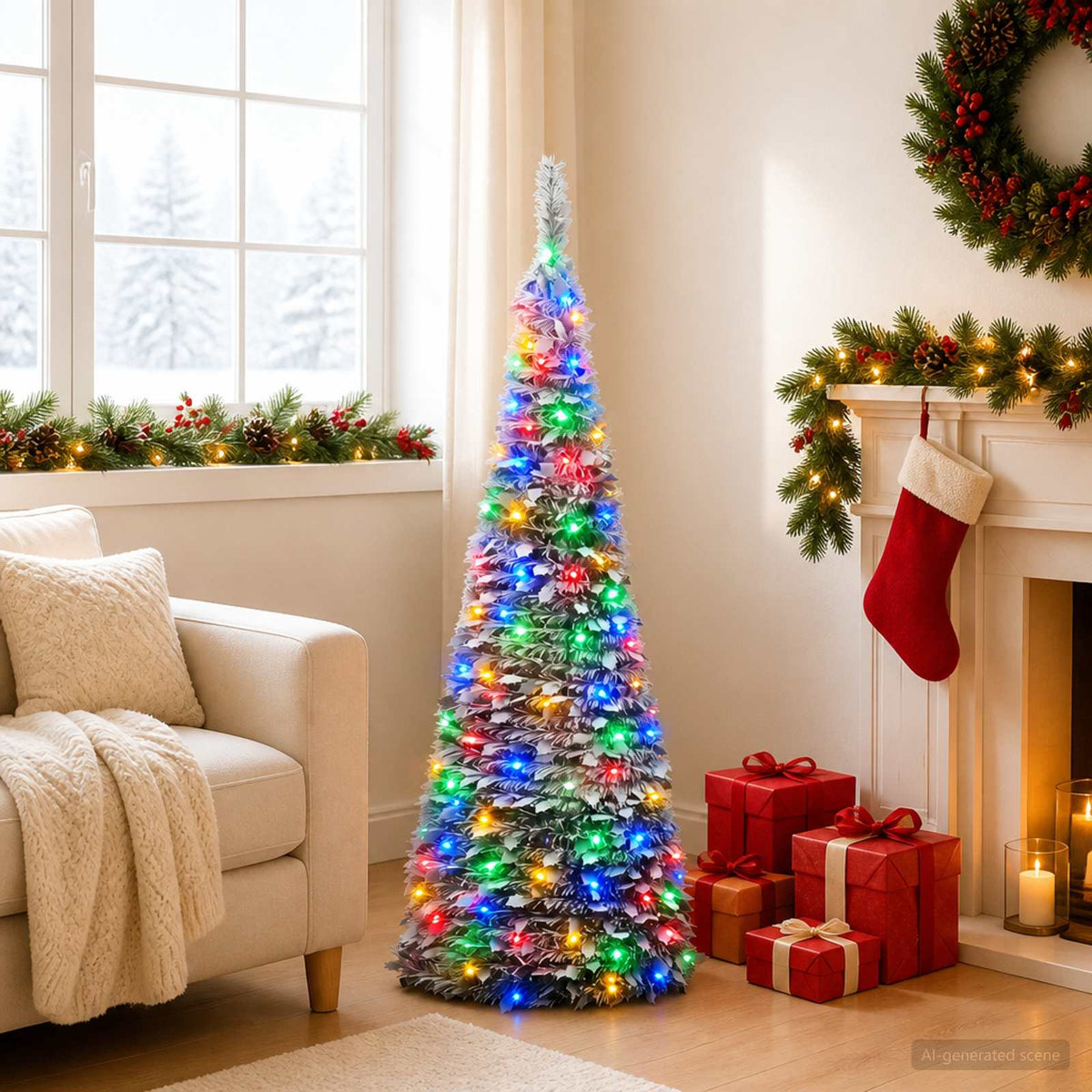 Pop Up LED Christmas Tree 100 LEDs PVC Green and white 150 cm