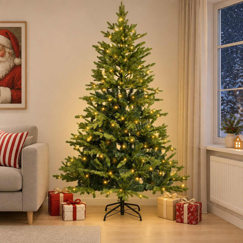 vidaXL Artificial Christmas Tree with Bauble 300 LEDs Green Height 240 cm