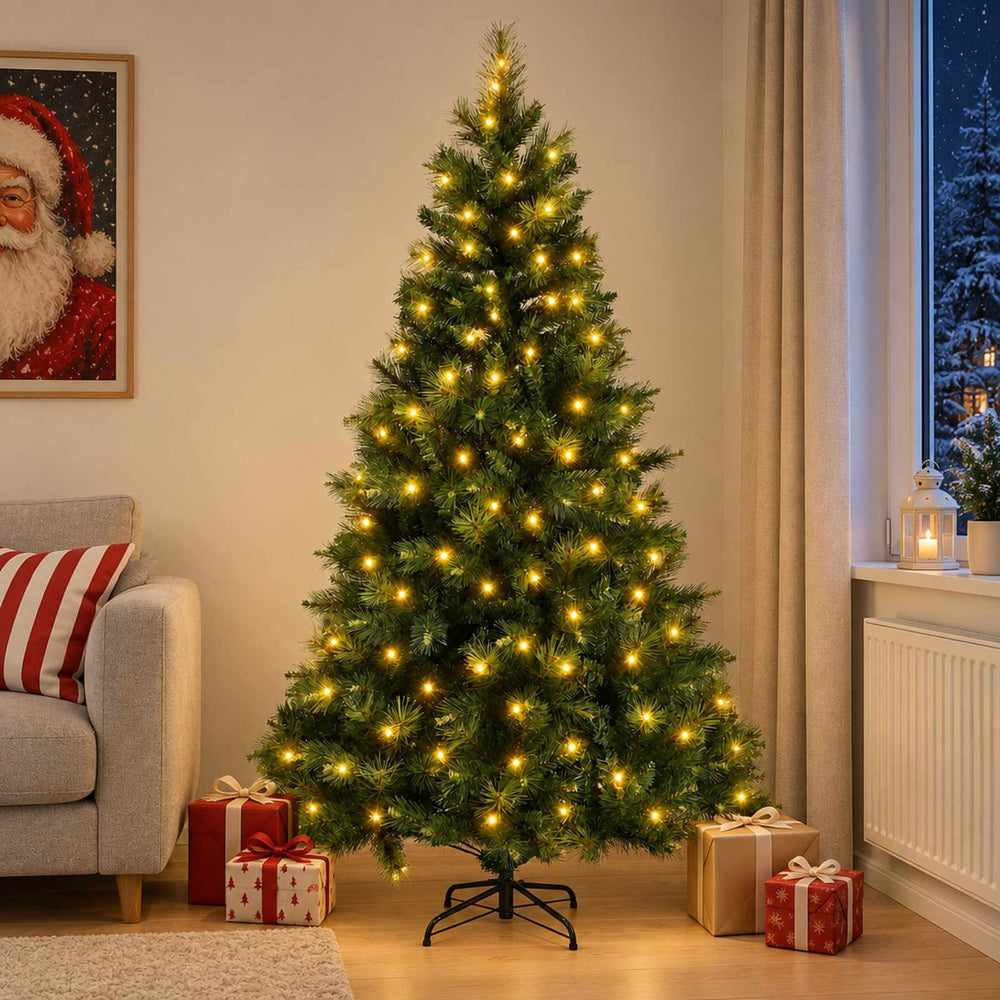 vidaXL Artificial Christmas Tree with Bauble 150 LEDs Green