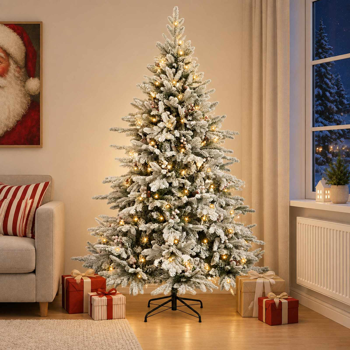 Artificial Christmas Tree with Bauble 150 LEDs Green and White 120 cm with LEDs