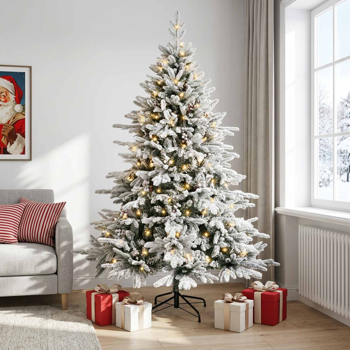 Artificial Christmas Tree with Bauble 150 LEDs Green and White 120 cm with LEDs