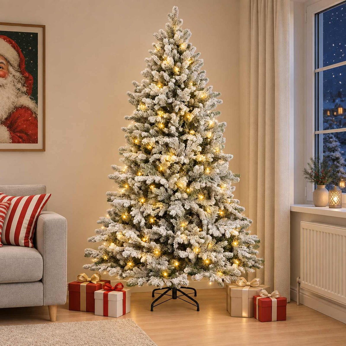 Artificial Christmas Tree with Bauble 300 LEDs Green and white 240 cm with LEDs
