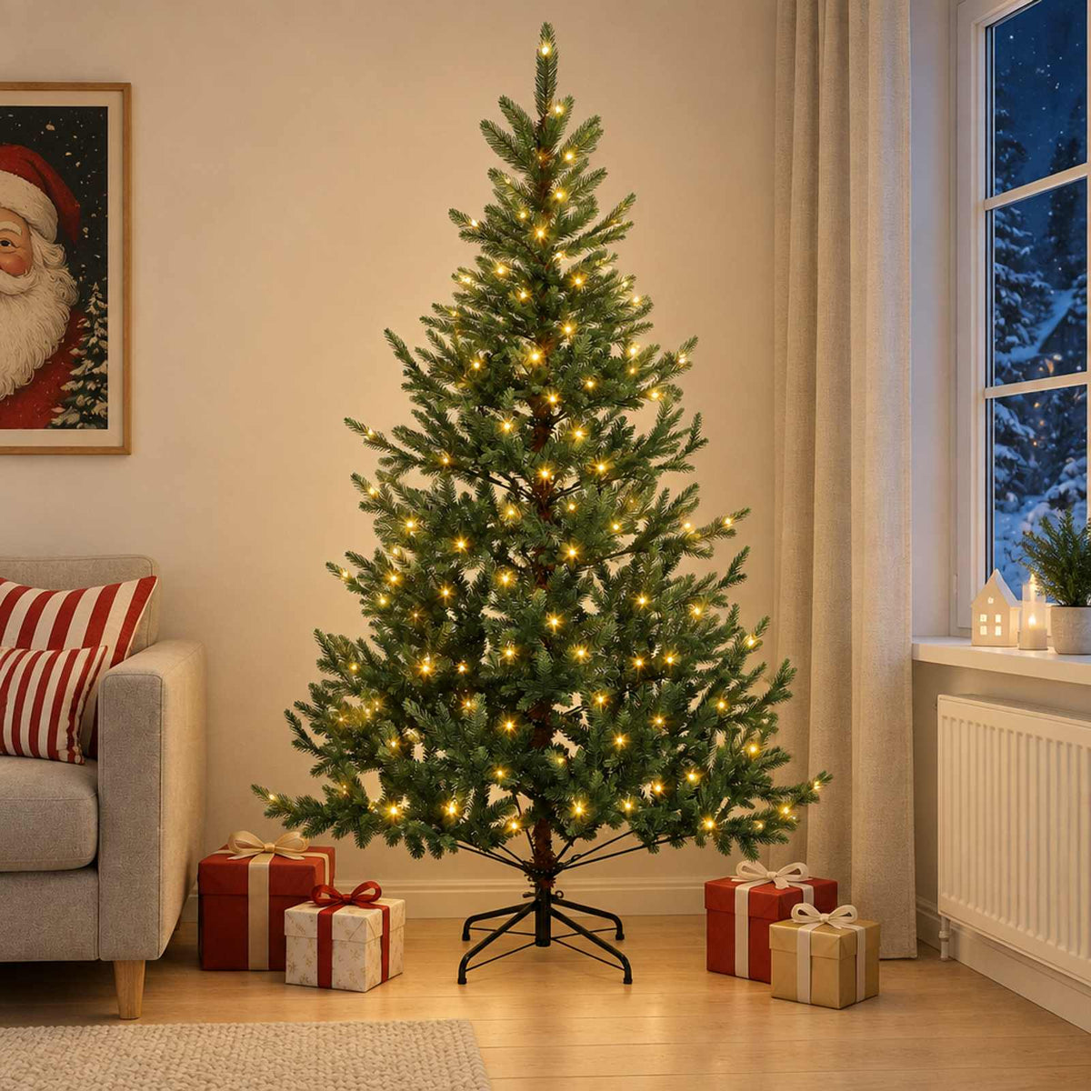 Artificial Christmas Tree with Bauble 300 LEDs Green 180 cm with LEDs