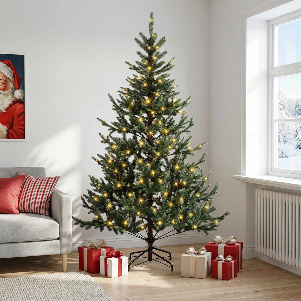 Artificial Christmas Tree with Bauble 300 LEDs Green 180 cm with LEDs