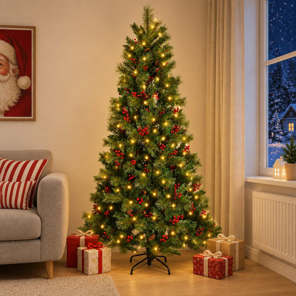 vidaXL Artificial Christmas Tree with Bauble 300 LEDs 210 cm