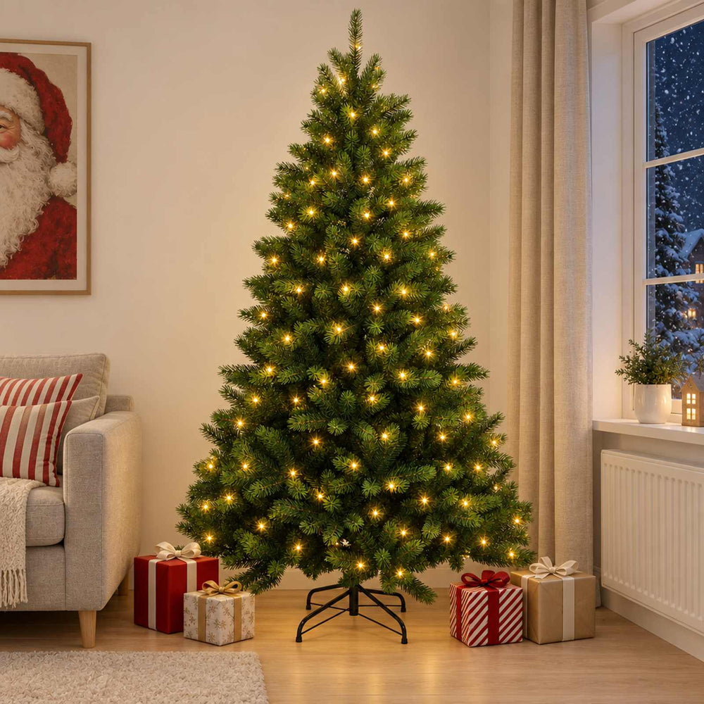 vidaXL Artificial Hinged Christmas Tree 240 cm 300 LEDs Warm White