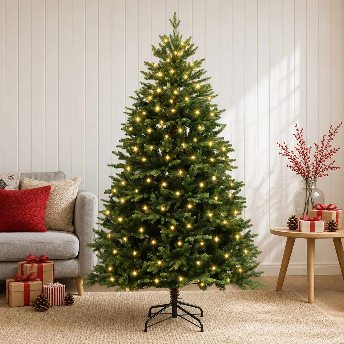 Artificial Christmas Tree with Bauble 150 LEDs Green 120 cm with LEDs