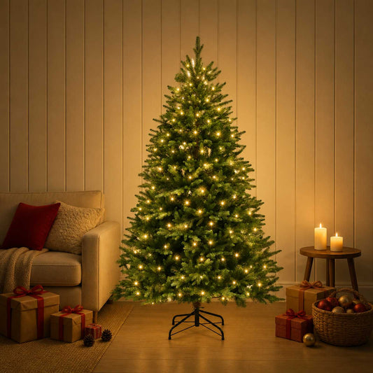 Artificial Christmas Tree with Bauble 150 LEDs Green 120 cm with LEDs