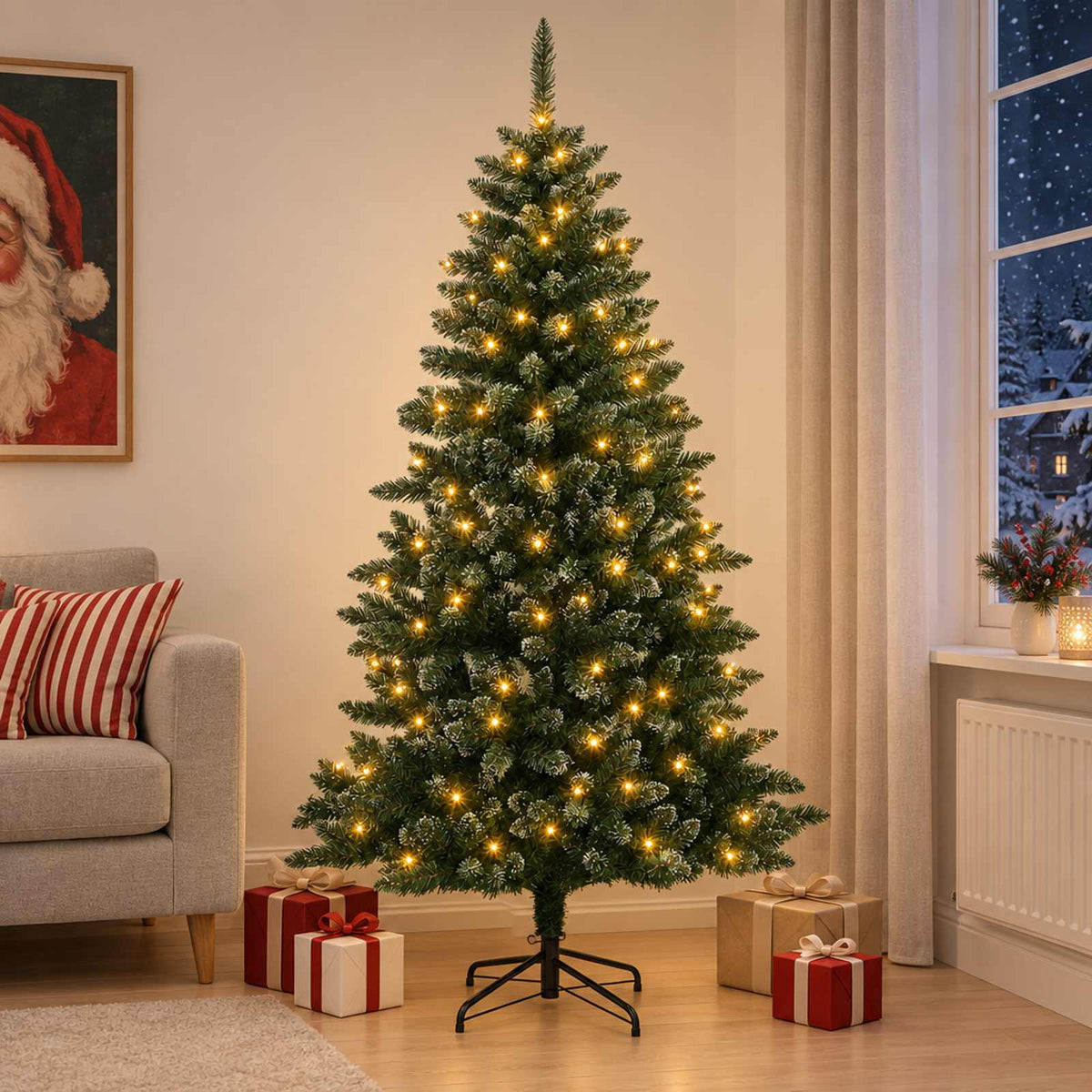 vidaXL Artificial Hinged Christmas Tree 210 cm 300 LEDs Warm White 1