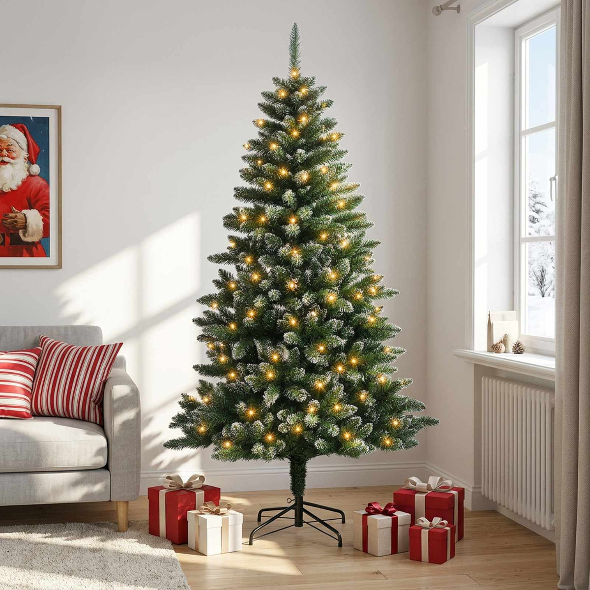 vidaXL Artificial Hinged Christmas Tree 210 cm 300 LEDs Warm White 3