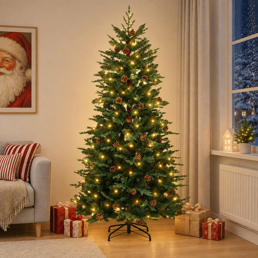 vidaXL Artificial Hinged Christmas Tree 150 LEDs Warm White Green